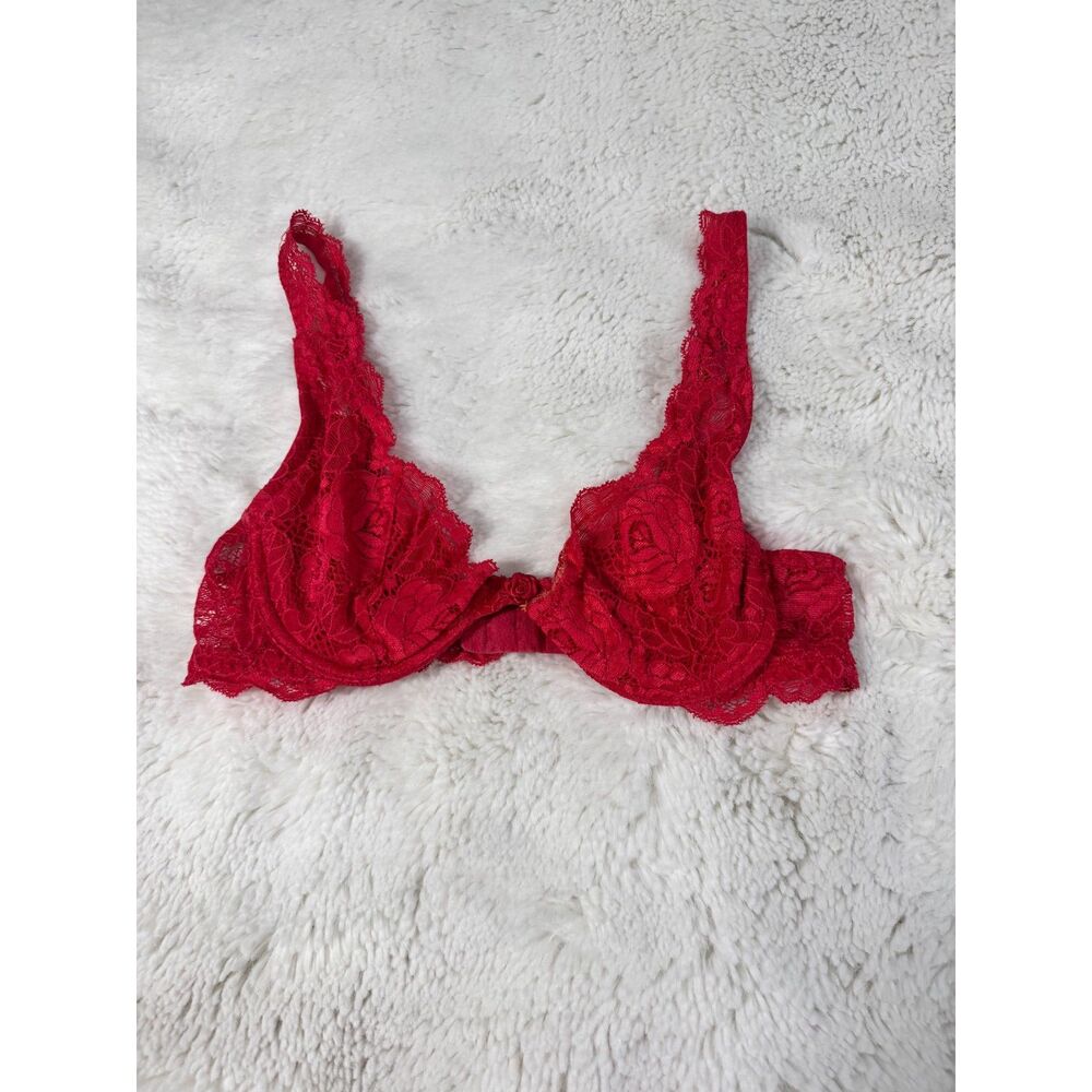 Vintage Victoria's Secret Red Floral Lace Bra 34B Underwire Lingerie